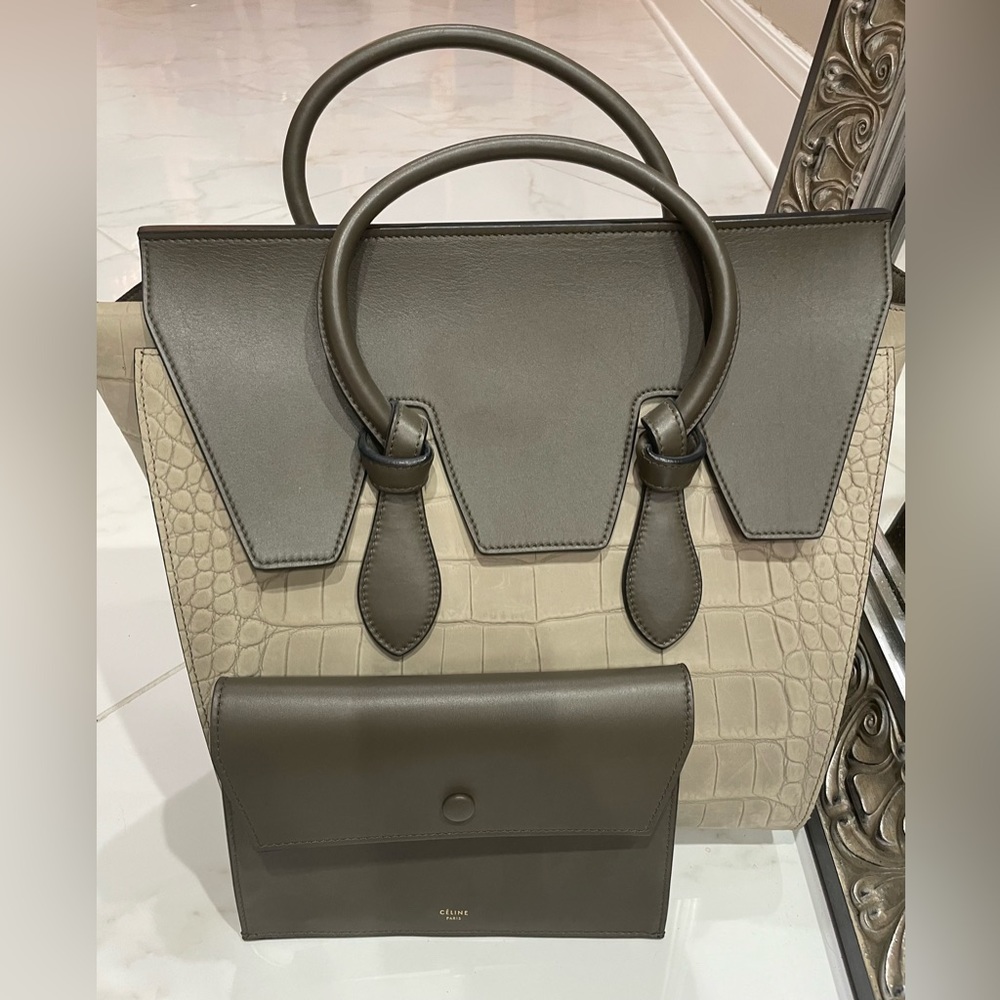 Celine Grey & Taupe Crocodile Embossed Nubuck Leather Phantom Luggage Tote Bag